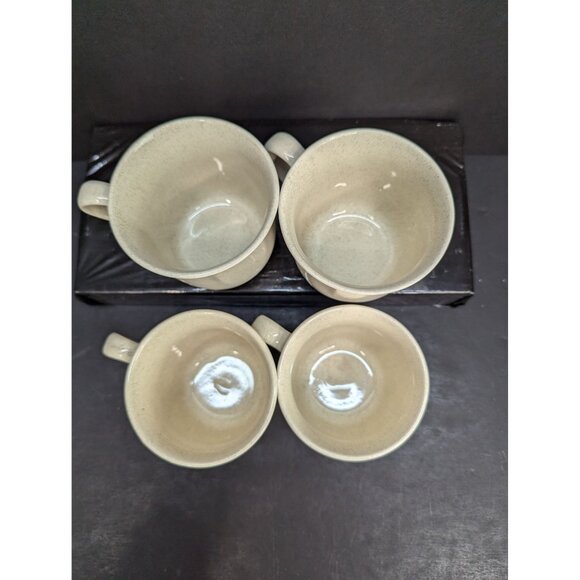 Market Square Plain & Fancy Stoneware Coffee/Tea Cups Girl with Basket Lot of 4 - Picture 6 of 8